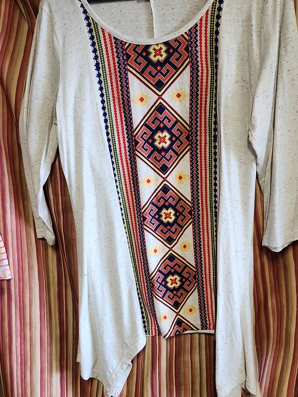 new directions Cream Tunic with Multicolor Geometric Embroidery Medium